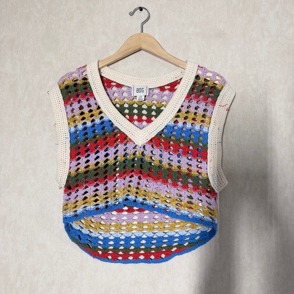 BDG Urban Outfitters Women’s Crochet Knit Tank Top V-Neck Crop Pullover Stripe S - Picture 3 of 12